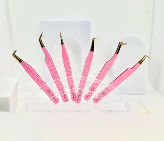 Gold & Pink Fiber Tweezers Variety